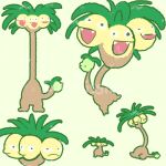  :d alolan_exeggutor black_eyes chibi chibi_inset commission fangs full_body joo_gumoon long_neck looking_at_viewer lowres multiple_heads multiple_views no_humans open_mouth palm_tree pokemon pokemon_(creature) pokemon_focus simple_background smile solo standing tree yellow_background 