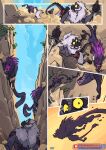 anthro bite claw_marks climbing comic dagger day feral haplorhine male mammal melee_weapon monkey monster mountain primate purple_eyes scared scratching shirtless surrounded tail thrown tristan_(zummeng) weapon yellow_sclera zummeng