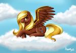  blush brown_body cloud clouds crossgender equine female golden_hair mammal my_little_pony pegasus sky solo sweetdreams wings yellow_eyes 