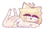 2025 absurd_res animal_humanoid barefoot big_butt blonde_hair bottomless bottomless_female bottomless_humanoid breasts butt calves_up cat_humanoid cleavage clothed clothing featureless_hands feet felid felid_humanoid feline feline_humanoid female hair hi_res hss_dada humanoid humanoid_feet inner_ear_fluff inviting lidded_eyes mammal mammal_humanoid neco-arc off_shoulder open_:3 open_mouth open_smile plantigrade red_eyes seductive shirt shirt_only smile soles solo the_pose topwear topwear_only tsukihime tuft type-moon