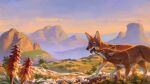 16:9 2026 alexpahomov ambiguous_gender black_nose canid canine canis detailed_background digital_media_(artwork) digital_painting_(artwork) duo ethiopian_wolf feral flower fur grass highlands mammal mountain multicolored_body multicolored_fur nature outside painting_(artwork) plant quadruped shrub side_by_side tan_body tan_fur two_tone_body two_tone_fur white_body white_fur widescreen