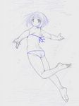  ass barefoot bikini commentary_request copyright_request feet freediving from_behind kasuga_yukihito monochrome short_hair sketch solo swimming swimsuit traditional_media underwater 