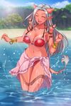  armlet bad_id bad_pixiv_id banned_artist beach bikini bracelet breasts cameltoe cleavage cloud day dragon_quest dragon_quest_x highres horns jewelry large_breasts legs lens_flare monster_girl navel nemunoya ocean ogre_(dq10) open_mouth outdoors sarong sky smile solo sunlight swimsuit tail tattoo thigh_gap thighs water 