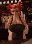 3d_(artwork) anthro bartender big_breasts big_butt breasts butt canid canine coffee_cup coffee_shop container cup detailed_background digital_media_(artwork) epic_games female fortnite fox fox_spirit hi_res huge_breasts kimiko_five-tails looking_at_viewer mammal silly_fox solo thick_thighs