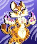 anthro areola bottom_heavy breasts brown_nose brown_spots chest_tuft clawroline claws crotch_tuft dipstick_tail eyeshadow felid female front_view fur genitals hi_res kirby_(series) leopard looking_at_viewer makeup mammal markings medium_breasts mschaox6 nintendo nipples nude open_mouth open_smile orange_body orange_fur pantherine pawpads pink_areola pink_nipples pubes purple_claws purple_eyes purple_eyeshadow smile snaggle_tooth solo sparkles spots tail tail_markings tan_body tan_fur thick_thighs tuft vulva whiskers wide_hips yellow_sclera