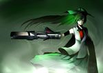  adapted_costume alternate_weapon arm_cannon black_hair green_eyes long_hair reiuji_utsuho ribbon simple_background skirt solo third_eye touhou weapon yugeoryouki 