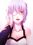  bad_id bad_pixiv_id bloom breasts claudia_hortensia cleavage dress eyepatch fate/zero fate_(series) hand_on_another's_face looking_at_viewer medium_breasts pov redplus short_hair wavy_hair white_hair yellow_eyes 