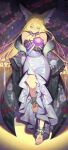  1girl absurdres animal_ear_fluff animal_ears arknights bare_shoulders barefoot blonde_hair chinese_commentary closed_mouth commentary_request dongxu floral_print_jacket floral_print_sleeves flower fox_ears fox_girl highres japanese_clothes long_hair long_skirt looking_at_viewer nail_polish obi official_alternate_costume purple_flower sash scar scar_on_cheek scar_on_face skirt smile solo vulpisfoglia_(arknights) vulpisfoglia_(out_of_focus)_(arknights) yellow_eyes 