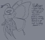 2026 2_antennae 4_legs 4_wings antennae_(anatomy) arthropod arthropod_abdomen astromonkeyking black_antennae butterfly digital_drawing_(artwork) digital_media_(artwork) english_text flying grin head_tuft insect insect_wings lepidopteran lepidopteran_wings male monochrome multi_wing nathan_(astromonkeyking) quadruped ruff side_view smile solo spread_wings taur teeth text toony toothy_grin tuft wings