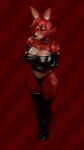 2024 3d_(artwork) 9:16 animatronic anthro armwear big_breasts black_armwear black_clothing black_elbow_gloves black_fingerless_gloves black_footwear black_gloves black_handwear black_high_heels black_legwear black_panties black_shirt black_thigh_highs black_topwear black_underwear breasts canid canine cleavage clothed clothing crossed_arms crossgender digital_media_(artwork) ear_piercing ear_ring elbow_gloves fangs female fingerless_gloves five_nights_at_freddy's footwear fox foxanalover foxy_(fnaf) full-length_portrait glistening glistening_body gloves hair handwear hi_res high-angle_view high_heels legwear looking_at_viewer machine mammal midriff mtf_crossgender navel panties pattern_background piercing portrait red_background red_body red_hair red_theme ring_piercing robot robot_anthro scottgames shirt shoes simple_background solo striped_background teeth thick_thighs thigh_highs topwear underwear wallpaper