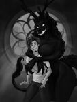 american_mythology anthro antlers ashcroft_"ash"_julian_clifford big_breasts bioluminescence biped black_body black_fur breast_squish breasts casual_nudity claws clothed clothed_male clothing cryptid duo fangs featureless_breasts female female_anthro fur glowing glowing_eyes glowing_teeth hands_on_partner hi_res horn hug human indigenous_north_american_mythology larger_female lenika long_tail male male/female male_human mammal monochrome mythology north_american_mythology omnid pointy_ears sharp_teeth size_difference smaller_male smile smiling_at_another squish standing starshade stubble stupid_sexy_cryptids tail teeth vitaly_s_alexius wendigo wide_hips window