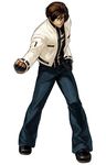  1boy clenched_hand denim eisuke_ogura fingerless_gloves fist gloves hand_in_pocket jacket jeans king_of_fighters king_of_fighters_xiii kusanagi_kyo kusanagi_kyou male male_focus official_art ogura_eisuke pants snk solo 
