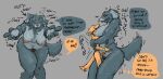 2026 anthro areola balls blush bodily_fluids breasts canid canine canis cough digital_drawing_(artwork) digital_media_(artwork) domestic_dog duo english_text female fever floppy_ears fur genitals grabbing_partner grey_body grey_fur hieronymusjohnson hug ill larger_female male male/female mammal nipples nude nude_anthro nude_female nude_male orange_body orange_fur penis reaching_out size_difference smaller_male snot speech_bubble swaying sweat tail text thought_bubble