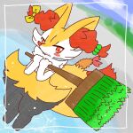 2022 accessory ambiguous_anthro ambiguous_gender annyui0611 anthro biped blank_expression blush blush_stickers bow_ribbon braixen broom canid cleaning_tool detailed_background digital_drawing_(artwork) digital_media_(artwork) digitigrade dipstick_tail dutch_angle food foreshortening front_view full-length_portrait generation_6_pokemon hair hair_accessory hair_bow hair_ribbon hi_res holding_broom holding_cleaning_tool holding_object japanese_description looking_at_viewer mammal markings nintendo object_in_tail outside pokemon pokemon_(species) portrait ribbons shrimp_(food) snout solo standing tail tail_markings tied_hair translated_description