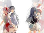  4girls :d ^_^ akemi_homura akemi_homura_(magical_girl) alien bag black_hair black_hairband black_shirt black_thighhighs bow bow_choker bowtie breasts brown_hair bubble_skirt capelet cardcaptor_sakura chinese_commentary choker closed_eyes collared_capelet commentary_request cowboy_shot creature creature_on_shoulder crossover daidouji_tomoyo dress facing_away frilled_skirt frills from_side fuuin_no_tsue gloves haimian_zhuang_wushui hair_bow hair_intakes hair_ornament hairband highres holding holding_bag holding_staff kaname_madoka kaname_madoka_(magical_girl) kero_(cardcaptor_sakura) kinomoto_sakura kyubey long_hair long_sleeves looking_at_another looking_back magical_girl mahou_shoujo_madoka_magica mahou_shoujo_madoka_magica_(anime) multiple_girls on_shoulder parted_lips pink_dress pink_hair pleated_skirt profile puffy_short_sleeves puffy_sleeves purple_bow purple_bowtie purple_capelet purple_eyes red_bow red_choker sailor_collar school_bag school_uniform serafuku shirt short_hair short_sleeves short_twintails skirt skirt_under_dress small_breasts smile square_neckline staff thighhighs tomoeda_elementary_school_uniform twintails two_side_up walking watermark white_background white_gloves white_sailor_collar white_skirt zoom_layer 