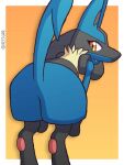 2d_animation 3:4 ambiguous_gender animated anthro black_body black_fur blue_body blue_fur butt female_(lore) frame_by_frame fur generation_4_pokemon hi_res lucario matt's_lucario_(retsgar) nintendo orange_eyes pawpads pink_pawpads pokemon pokemon_(species) presenting presenting_hindquarters retsgar shaking_butt simple_background tail tail_motion tan_body tan_fur teeth