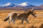 2025 agustindiazart blue_sky brown_stripes day feral field fur grass grasslands hi_res hippidion_saldiasi mountain multicolored_body multicolored_fur nature outside plant prehistoric_species quadruped sky solo stripes tan_body tan_fur walking white_body white_fur