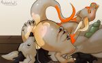 absurd_res anal anthro anus ashe_(ashentails) ashentails backsack balls bat black_body black_fur bodily_fluids butt canid canine claws dark_sclera dragon duo ears_down feral fur genital_fluids genitals green_penis grey_body hi_res horn hybrid knot male male/male mammal mythological_creature mythological_scalie mythology narrowed_eyes oral orange_anus orange_insides orange_spots penis pivoted_ears precum presenting presenting_hindquarters raised_tail rimming rimming_male scalie sex shaking_legs spots squint tail toe_claws tongue tongue_out wingless_dragon