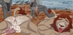 absurd_res after_anal after_sex ahegao anthro balls barazoku bodily_fluids butt canid canine comic cum cum_drip cum_from_ass cum_in_ass cum_inside dialogue digital_media_(artwork) dripping english_text erection eyebrows feet felid foot_on_butt fur genital_fluids genitals glans group hair hi_res huge_filesize hyena lion looking_pleasured lying male male/male mammal mane nude nude_male on_front open_mouth pantherine penis spotted_hyena tail text tongue tongue_out trio unknowinglytea