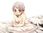  axis_powers_hetalia bad_id bad_pixiv_id bed iron_cross jewelry lying male_focus necklace on_stomach open_mouth prussia_(hetalia) red_eyes shirtless simple_background solo tobi_(one) white_background 