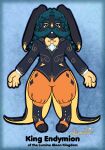 5_fingers anthro artist_name biped blue_background blue_eyes bow_accessory bow_tie buckteeth character_name clothed clothing coat colored colored_sketch curly_hair curly_mustache digital_drawing_(artwork) digital_media_(artwork) english_description english_text facial_hair fingers floppy_ears full-length_portrait fur gloves grey_body hair handwear heart_symbol hi_res king_endymion lagomorph legwear leporid looking_at_viewer lop_ears lumine lunalaimoonglow male mammal markings model_sheet mustache paws portrait rabbit royalty signature simple_background sketch solo suit suit_jacket swirls tailcoat teal_hair teeth text topwear yellow_markings