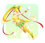  bad_id bad_pixiv_id bare_shoulders blonde_hair c.c._lemon c.c._lemon_(character) food fruit gradient_hair green_eyes green_hair hair_ornament hisu lemon long_hair midriff multicolored_hair navel one_eye_closed polka_dot polka_dot_legwear skirt smile solo thighhighs twintails yellow_legwear zettai_ryouiki 