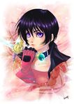  bad_id bad_pixiv_id black_choker black_hair choker gloves highres lips pink_background purple_eyes rutee_katrea short_hair solo sword tales_of_(series) tales_of_destiny usui_hinagi very_short_hair weapon 