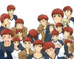  6+boys ahoge artoria_pendragon_(all) bad_id bad_pixiv_id blonde_hair brown_eyes emiya_shirou fate/stay_night fate_(series) green_eyes homurahara_academy_uniform maa_(29kuu) male_focus multiple_boys multiple_persona odd_one_out raglan_sleeves red_hair saber school_uniform too_many 