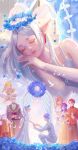  4boys 4girls absurdres anklet arm_at_side arm_behind_back beard black_robe blind blonde_hair blue_hair blue_petals book boots cloak closed_eyes closed_mouth collared_shirt dreaming dress dwarf earrings eisen_(sousou_no_frieren) elf facial_hair fake_horns falling_petals fern_(sousou_no_frieren) field flamme_(sousou_no_frieren) floating flower flower_field flower_wrapper frieren glasses gold_anklet gold_choker green_hair hair_flower hair_ornament hand_on_own_cheek hand_on_own_face heiter helmet highres himmel_(sousou_no_frieren) holding holding_book holding_flower horned_helmet horns indian_style jacket jewelry long_beard long_hair long_pointy_ears long_sleeves low-tied_sidelocks multiple_boys multiple_girls orange_hair pants petals pointy_ears priest purple_hair putting_on_jewelry qing_ke_nao_da red_cloak red_flower red_pants red_shirt ring robe serie_(sousou_no_frieren) shirt short_hair sidelocks sitting sleeping smile sousou_no_frieren standing stark_(sousou_no_frieren) stretching suit teardrop_earrings twintails very_short_hair wedding wedding_ring white_boots white_dress white_hair white_jacket white_pants white_suit yellow_dress 