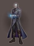  bad_id bad_pixiv_id blue_eyes boots devil_may_cry glowing glowing_hand highres male_focus san_moto solo trench_coat vergil white_hair 