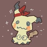 bandana black_eyes brown_background chibi drawn_eyes full_body glasses joo_gumoon looking_at_viewer lowres mimikyu no_humans pokemon pokemon_(creature) pokemon_focus red_bandana simple_background solid_oval_eyes solo standing 