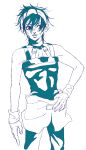  1boy choker commentary_request cowboy_shot greyscale hairband hand_on_own_hip jojo_no_kimyou_na_bouken male_focus monochrome narancia_ghirga parted_lips sideways_glance smile solo touyama_maki vento_aureo wristband 