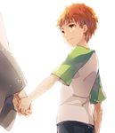  emiya_kiritsugu emiya_shirou fate/zero fate_(series) father_and_son holding_hands japanese_clothes kimono kuroemon male_focus multiple_boys orange_hair raglan_sleeves smile yellow_eyes 