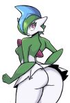 big_butt breasts butt chest_spike eyelashes female gallade generation_4_pokemon green_body humanoid looking_at_viewer looking_back looking_back_at_viewer melonmiloc nintendo pink_eyes pokemon pokemon_(species) simple_background small_breasts solo spikes spikes_(anatomy) thick_thighs white_background white_body wide_hips