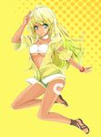  bandeau blonde_hair blue_eyes bracelet c.c._lemon c.c._lemon_(character) full_body jewelry long_hair md5_mismatch midriff navel sandals short_shorts shorts solo strapless tan toromera tubetop 