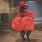 1:1 3d_(artwork) alex_asora anthro armor big_breasts big_butt bimbomorph_(artist) box breasts butt canid canine clothing container crate dialogue digital_media_(artwork) english_text female firefighter_helmet fur generation_4_pokemon gloves greeting handwear headgear helmet hi_res huge_breasts huge_butt hyper hyper_breasts hyper_butt latex latex_clothing lips looking_at_viewer looking_back lucario mammal nintendo pokemon pokemon_(species) purple_body purple_fur pyro_(team_fortress_2) red_eyes solo team_fortress_2 text thick_lips thick_thighs valve wide_hips
