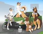 5:4 anthro anus australian_shepherd barbell_piercing bird_dog black_pawpads bottomless bottomless_anthro bottomless_female breasts brown_eyes bucket butt canid canine canis car car_wash clothed clothing cocker_spaniel collie container domestic_dog ear_piercing ear_ring eyelashes facial_tuft feet female foam fur genitals german_shepherd green_eyes group herding_dog hi_res hindpaw humanoid_genitalia humanoid_hands humanoid_vulva hunting_dog jishinu kneeling long_eyelashes mammal markings nipple_outline nipple_piercing nipples on_car open_mouth pastoral_dog pawpads paws piercing pink_nipples rachel_(jishinu) ring_piercing rough_collie sheepdog shepherd shirt spaniel spots spotted_arms spotted_ears spotted_hips spotted_legs spotted_markings spotted_shoulders spotted_tail spotted_thighs tail tail_markings tiffany_(jishinu) topwear translucent translucent_clothing tuft vehicle vulva water_hose wet wet_clothing wet_shirt wet_topwear