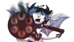 2_tails aiming_at_viewer alpha_channel amber_eyes anthro black_hair blue_markings clothing dress female gatling_gun gun gun_arm gun_smoke hair hi_res horn machine_gun markings minigun multi_tail neck_tuft open_mouth pink-like-candy ranged_weapon round_ears scared sega simple_background smoke smoking_gun solo sonic_the_hedgehog_(series) spade_tail tail transparent_background tuft unknown_species velatis_ferio_caedo weapon weapon_arm white_body wings