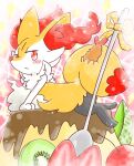 2022 :< ambiguous_anthro ambiguous_gender annyui0611 anthro biped blush braixen canid cherry cutlery dairy_products dessert digital_drawing_(artwork) digital_media_(artwork) digitigrade dipstick_tail flan food fruit full-length_portrait generation_6_pokemon hi_res japanese_description kitchen_utensils kiwifruit looking_at_viewer lying mammal markings melon micro nintendo object_in_tail on_front plant pokemon pokemon_(species) portrait shrimp_(food) side_view snout solo spoon strawberry tail tail_markings tools translated_description whipped_cream