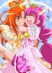  arms_around_neck bike_shorts blush boots carrying cheek-to-cheek choker closed_eyes cure_happy cure_sunny dress gke1avg grin head_wings hino_akane_(smile_precure!) hoshizora_miyuki hug long_hair magical_girl multiple_girls one_eye_closed orange_dress orange_eyes orange_hair pink_hair pink_shorts pink_skirt precure princess_carry princess_form_(smile_precure!) shorts shorts_under_skirt skirt smile smile_precure! tiara twintails 