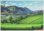  blue_sky border cloud commentary_request day field grey_border landscape mountain mugumo_24k no_humans original outdoors power_lines scenery sky train tree 