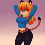 1:1 anthro big_breasts breasts clothing cougar curvy_figure felid feline female hands_behind_head hi_res irisottaa mammal solo thick_thighs topwear v-neck virginia(adonis)