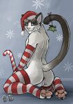 2024 accessory anthro anus armwear backsack balls barely_visible_genitalia barely_visible_penis bedroom_eyes black_claws blue_eyes brown_hair butt candy candy_cane christmas christmas_clothing christmas_headwear claws closed_smile clothed clothing crossdressing dated dessert domestic_cat felid feline felis food fur furgonomics genitals glistening glistening_eyes grey_background hair hat headgear headwear hi_res holidays hufnaar kneeling legwear looking_at_viewer looking_back looking_back_at_viewer male male_anthro mammal mouth_closed narrowed_eyes ornament pattern_armwear pattern_clothing pattern_legwear pawpads penis perineum pink_anus pink_nose pink_pawpads pink_penis red_armwear red_clothing red_hat red_headwear red_legwear santa_hat seductive short_hair simple_background slim_anthro slim_male smile smiling_at_viewer smirk smirking_at_viewer solo striped_armwear striped_clothing striped_legwear stripes tail tail_accessory tail_ornament toe_claws whiskers white_armwear white_balls white_body white_clothing white_fur white_legwear white_perineum