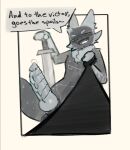 animal_genitalia anthro balls big_penis black_body black_fur bodily_fluids constellation_markings dialogue english_text flesh_fang fluffy fur fur_markings furred_kobold furred_scalie genital_fluids genitals hand_on_sword hand_on_weapon hi_res knot kobold leash leash_pull leashed_viewer looking_at_viewer low-angle_view male markings melee_weapon multicolored_body multicolored_fur narrowed_eyes neck_tuft open_mouth penile_spines penis precum ridged_penis scalie sheath simple_background smug solo speech_bubble spread_legs spreading star_(marking) sword text tongue trashyy_noway tuft weapon white_body white_fur white_penis white_tongue xavier_cerca_(anunusedaccount) yellow_eyes