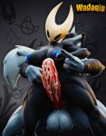 2026 3d_(artwork) absurd_res after_sex anthro anthrofied areola arm_wrapping arm_wraps arthropod balls big_balls big_breasts big_penis black_body blue_nipples bodily_fluids breast_milking breasts canid canine canis claws crossover cum cum_on_penis death_(puss_in_boots) digital_media_(artwork) dreamworks duo erection facial_markings female fingers fluffy fluffy_tail fur genital_fluids genitals gesture grey_body grey_fur half-closed_eyes hand_gesture head_markings hi_res holding_another holding_breast holding_partner hollow_knight_(franchise) hornet hornet_(hollow_knight) humanoid_genitalia humanoid_penis hymenopteran insect lactating logo long_penis male male/female mammal markings mask_(marking) muscular muscular_anthro muscular_female muscular_male muscular_thighs narrowed_eyes nipples nude on_penis penis penis_between_thighs pointing pointy_ears puss_in_boots_(franchise) red_eyes sex smile smirk smug standing symbol tail team_cherry thick_thighs vein veiny_balls veiny_penis vespid wadoqip wasp watermark wolf wrapped_arms wraps wristband