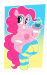 anthro areola big_breasts blue_background blue_clothing blue_eyes blue_legwear blue_thigh_highs border breasts clothing cuffs_(clothing) cutie_mark equid equine eyelashes female friendship_is_magic front_view fur genitals hair hasbro hi_res horse legwear long_hair looking_at_viewer mammal mschaox6 my_little_pony nipples pattern_clothing pattern_legwear pattern_thigh_highs pink_areola pink_body pink_fur pink_hair pink_nipples pinkie_pie_(mlp) pony simple_background smile solo striped_clothing striped_legwear striped_thigh_highs stripes thigh_highs vulva white_border yellow_background yellow_clothing yellow_legwear yellow_thigh_highs
