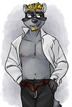  clothing eyewear facial_hair glasses goatee hair male mammal neil nipples open_shirt raccoon shirt solo vasuki 