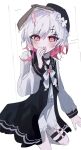 1girl belt beret black_choker black_coat black_hat book book_on_head choker coat collared_coat commentary_request covering_own_mouth cowboy_shot flower flower-trimmed_shorts gradient_hair hair_flower hair_ornament harumaking hat hat_flower highres long_sleeves looking_at_viewer mahou_shoujo_no_majo_saiban multicolored_hair neck_ribbon o-ring o-ring_thigh_strap object_on_head open_book pink_eyes pink_hair puffy_sleeves ribbon sakuraba_ema shirt short_hair simple_background sleeveless sleeveless_coat solo thigh_strap white_background white_flower white_hair white_ribbon white_shirt white_sleeves x_hair_ornament 