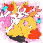 1:1 2022 accessory ambiguous_anthro ambiguous_gender annyui0611 anthro biped bow_ribbon braixen canid digital_drawing_(artwork) digital_media_(artwork) digitigrade dipstick_tail eeveelution food generation_6_pokemon hair_accessory hair_bow hair_ribbon heart_symbol japanese_description looking_at_viewer looking_back looking_back_at_viewer mammal markings nintendo object_in_tail on_one_leg open_mouth pokemon pokemon_(species) portrait rear_view ribbons shrimp_(food) simple_background snout solo standing sylveon tail tail_markings three-quarter_portrait translated_description