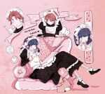  2girls :p :q ;p akanbe animal apron armchair ascot bandaid black_dress black_shoes blue_hair blunt_bangs blush candy cat chair character_name closed_mouth commentary couch crossed_arms dress earrings enmaided eyelid_pull finger_to_cheek food frilled_apron frilled_sleeves frills full_body hair_between_eyes hanayagi_kaoruko hand_up heart highres holding holding_candy holding_food holding_lollipop isurugi_futaba jewelry juliet_sleeves leaning_on_object lollipop long_dress long_sleeves looking_at_another looking_at_viewer maid maid_headdress mary_janes medium_hair multiple_girls multiple_views on_chair on_couch one_eye_closed parted_bangs pink_ribbon portrait puffy_sleeves purple_eyes reclining red_hair ribbon shoes short_hair shoujo_kageki_revue_starlight socks stud_earrings tongue tongue_out white_apron white_ascot white_socks xilailiu33942 yellow_eyes 